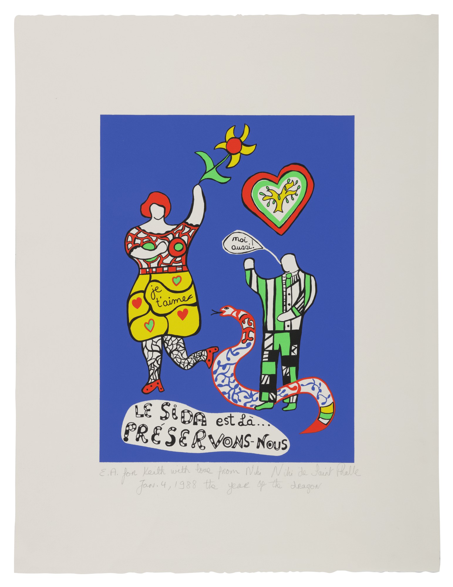 Niki de Saint Phalle, AIDS IS HERE… LET US CARE FOR OURSELVES!, 1988.jpg