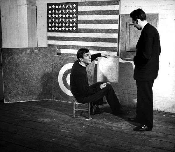 Artist Jasper Johns in his studio, 1958. Photo by Peter Stackpole .The LIFE Picture Collection .Getty Images. Art © 2017 Jasper Johns . Licensed by VAGA.jpg